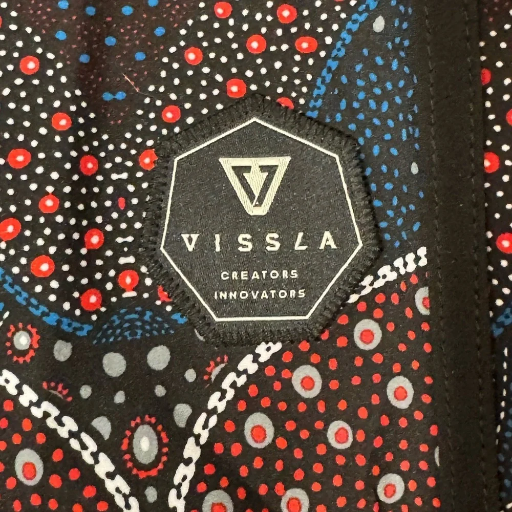 VISSLA Men's Swim Shorts - Black and Blue with Red Accents